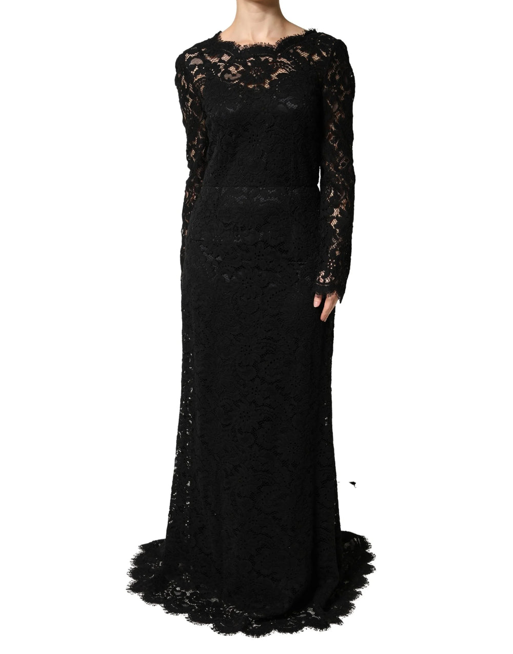 Dolce & Gabbana Black Lace Long Sleeves Cotton Maxi Dress - IT46|XL