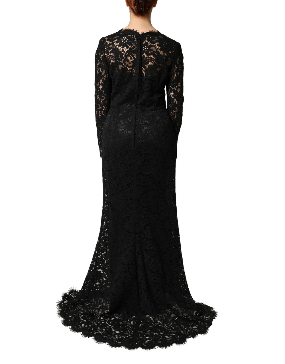 Dolce & Gabbana Black Lace Long Sleeves Cotton Maxi Dress - IT46|XL