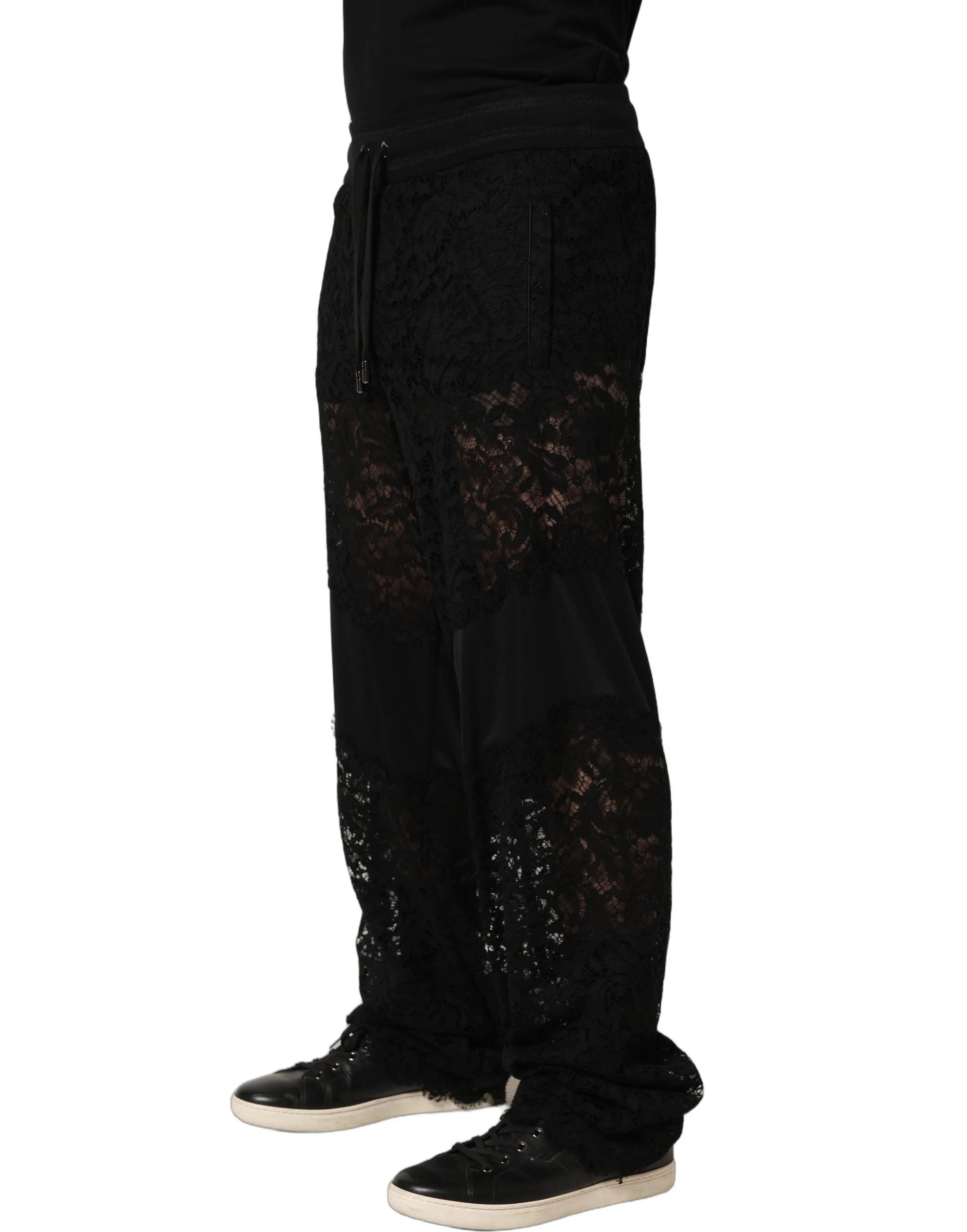 Dolce & Gabbana Black Lace Mid Waist Jogger Men Trouser Pants - IT48 | M