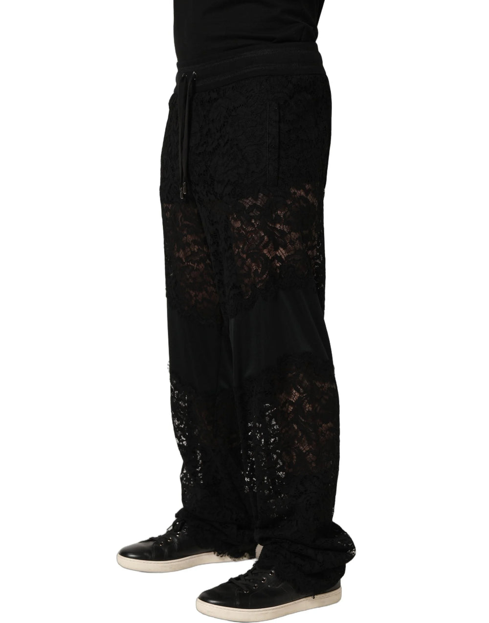 Dolce & Gabbana Black Lace Mid Waist Jogger Men Trouser Pants - IT48 | M