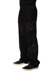 Dolce & Gabbana Black Lace Mid Waist Jogger Men Trouser Pants - IT48 | M