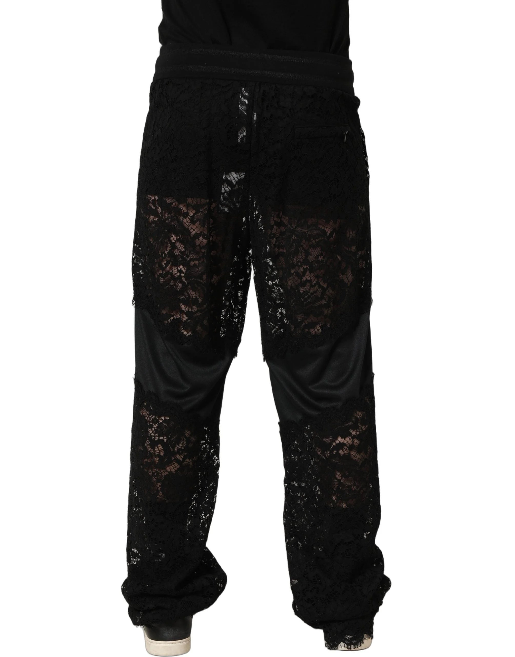 Dolce & Gabbana Black Lace Mid Waist Jogger Men Trouser Pants - IT48 | M