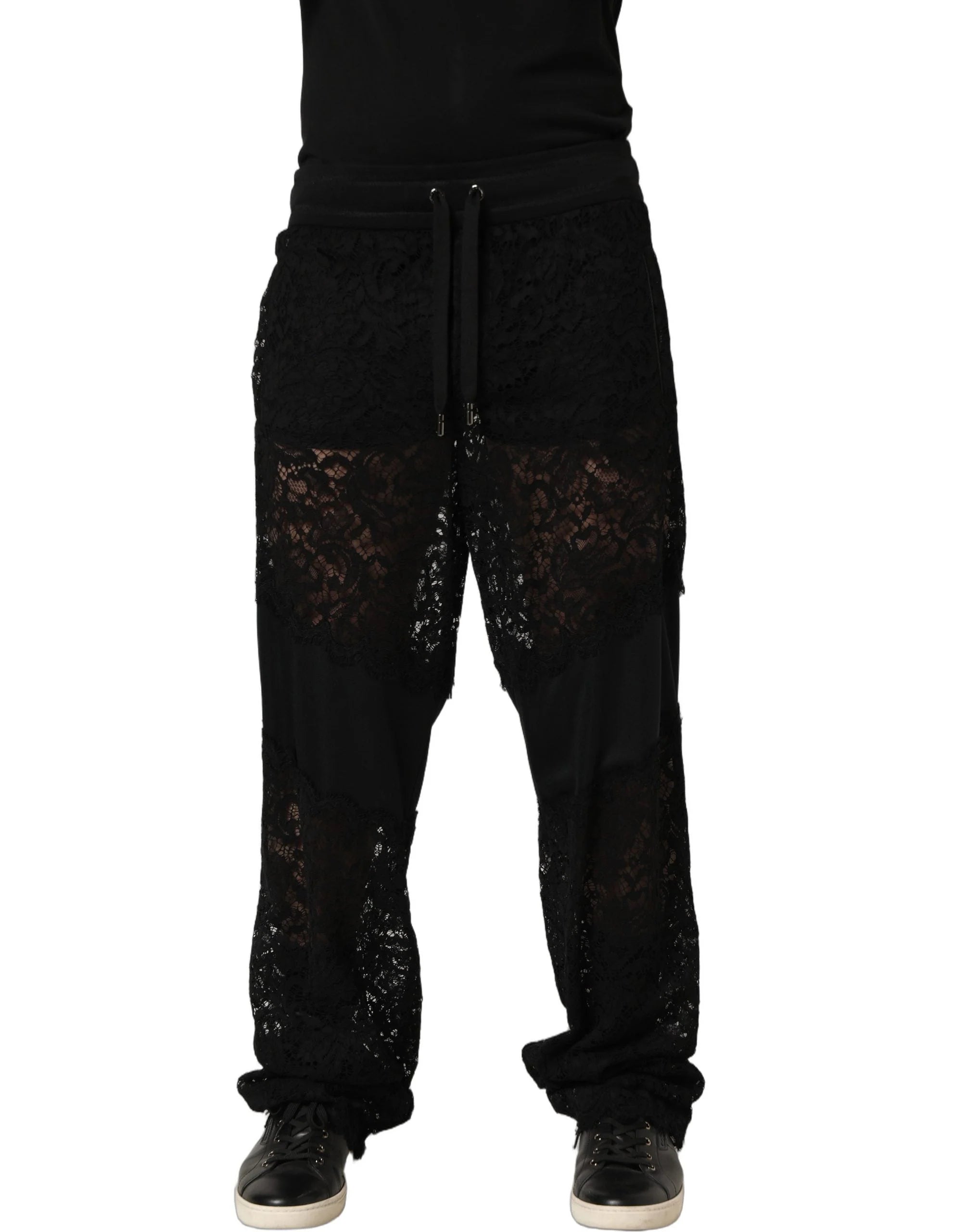 Dolce & Gabbana Black Lace Mid Waist Jogger Men Trouser Pants - IT48 | M