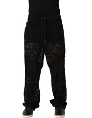 Dolce & Gabbana Black Lace Mid Waist Jogger Men Trouser Pants - IT48 | M