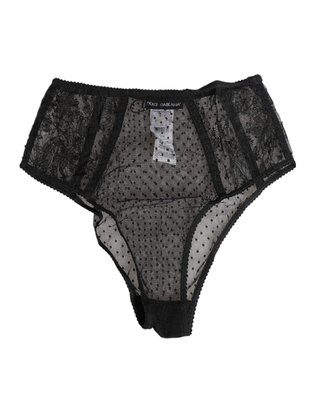 Dolce & Gabbana Black Lace Polka Dot Mesh High Waist Underwear - IT2 | S - Briefs