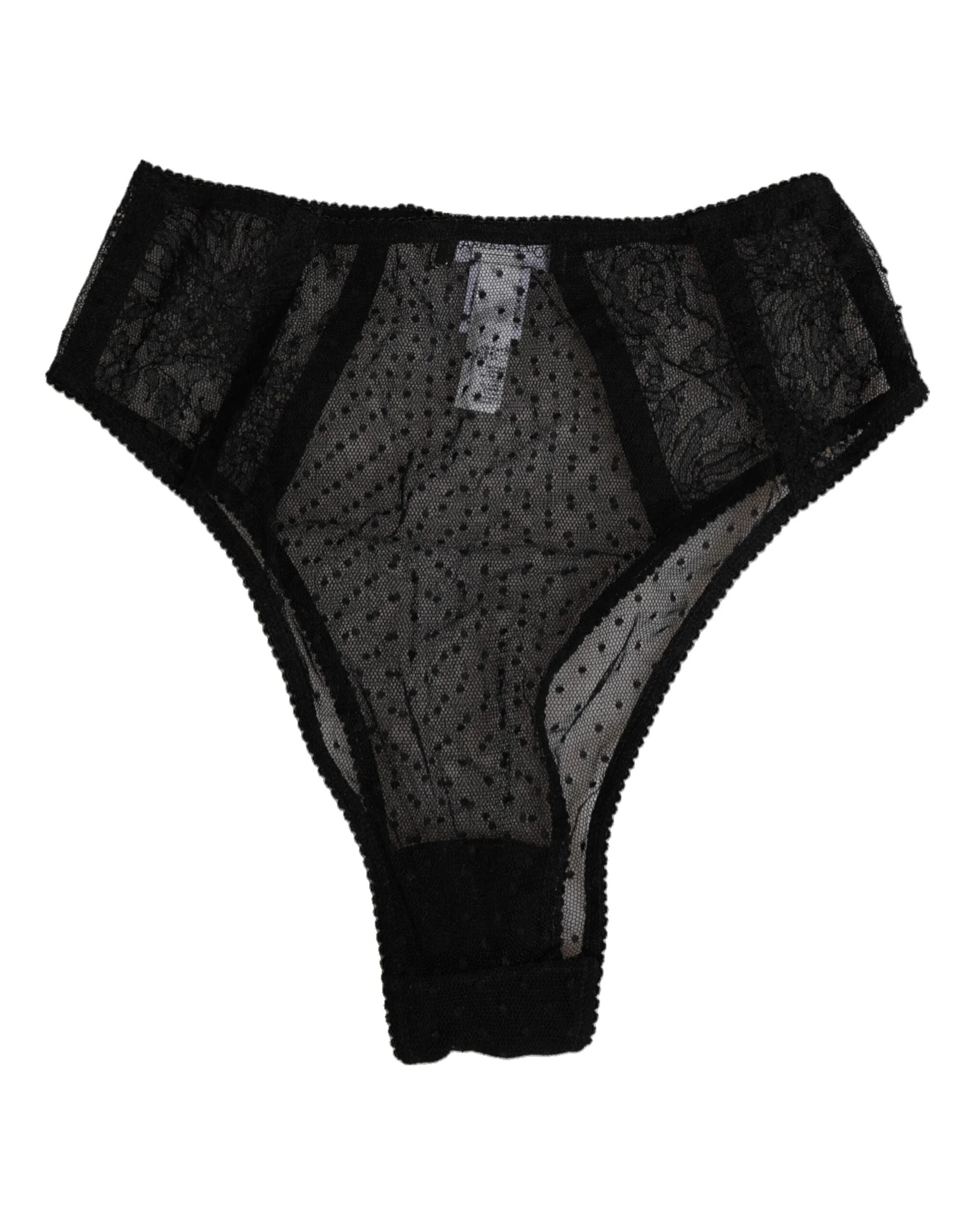 Dolce & Gabbana Black Lace Polka Dot Mesh High Waist Underwear - IT2 | S - Briefs