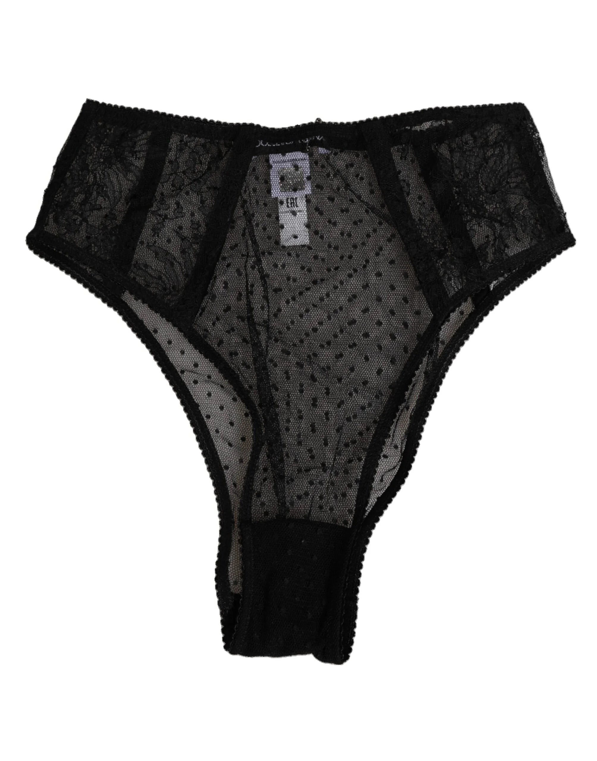 Dolce & Gabbana Black Lace Polka Dot Mesh High Waist Underwear - IT2 | S - Briefs