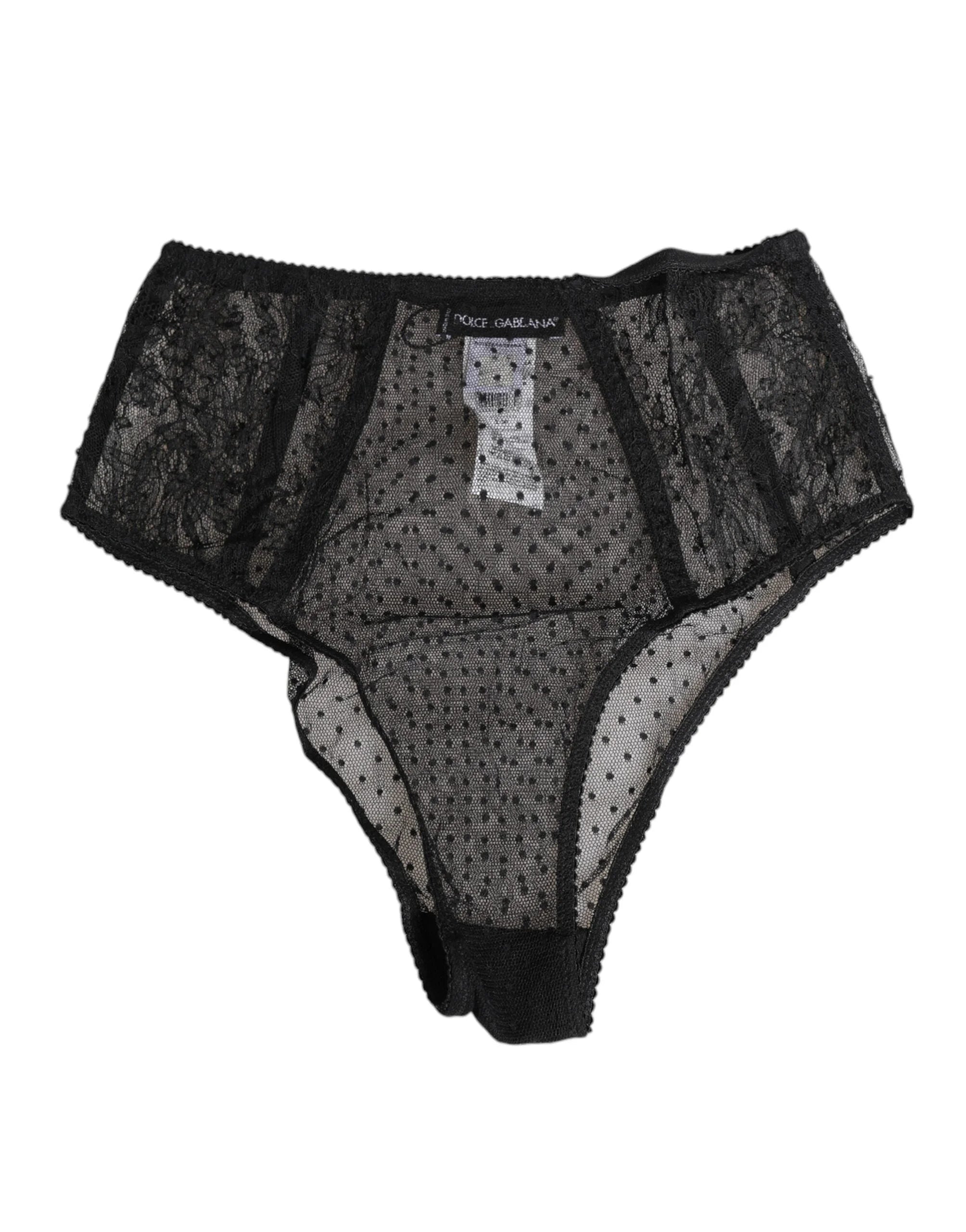 Dolce & Gabbana Black Lace Polka Dot Mesh High Waist Underwear - IT2 | S