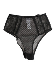 Dolce & Gabbana Black Lace Polka Dot Mesh High Waist Underwear - IT2 | S