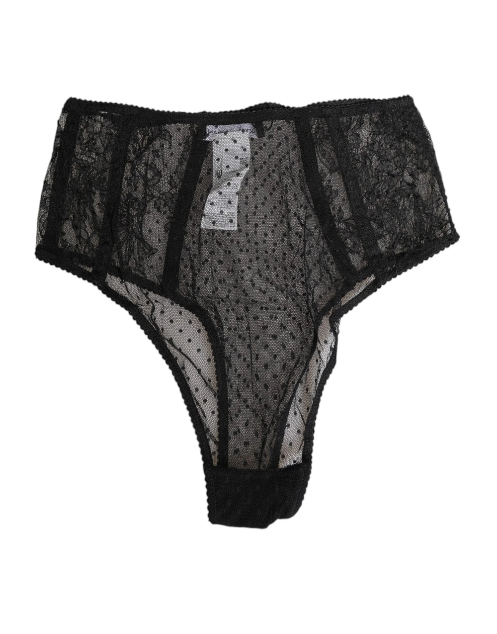 Dolce & Gabbana Black Lace Polka Dot Mesh High Waist Underwear - IT2 | S