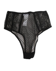 Dolce & Gabbana Black Lace Polka Dot Mesh High Waist Underwear - IT2 | S