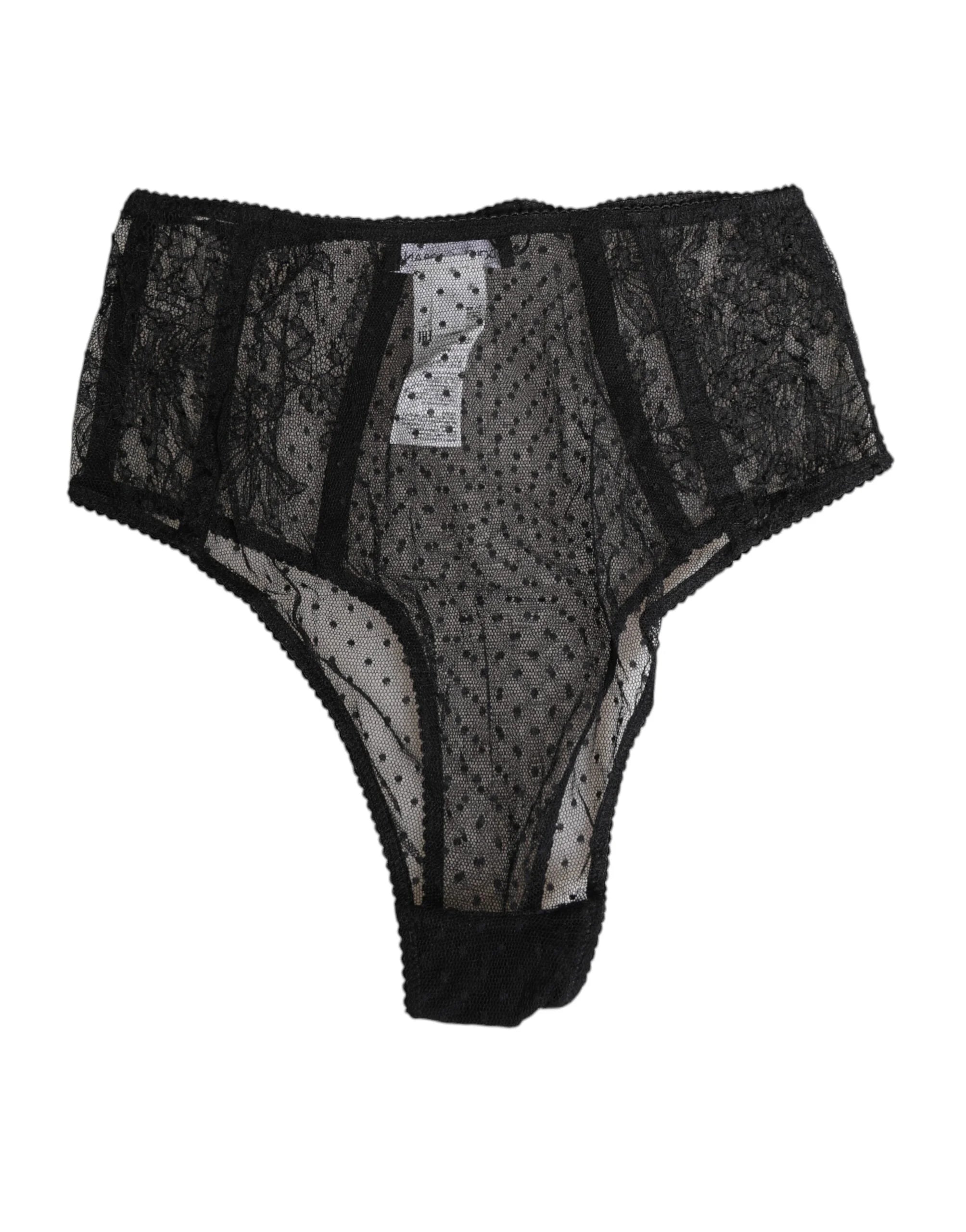 Dolce & Gabbana Black Lace Polka Dot Mesh High Waist Underwear - IT2 | S