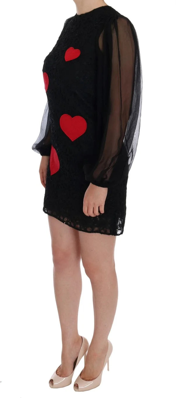 Dolce & Gabbana Black Lace Red Heart Shift Dress - IT36 | XS - Dresses