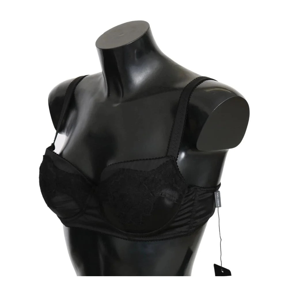 Dolce & Gabbana Black Lace Satin Elastic Bra - IT2 | S