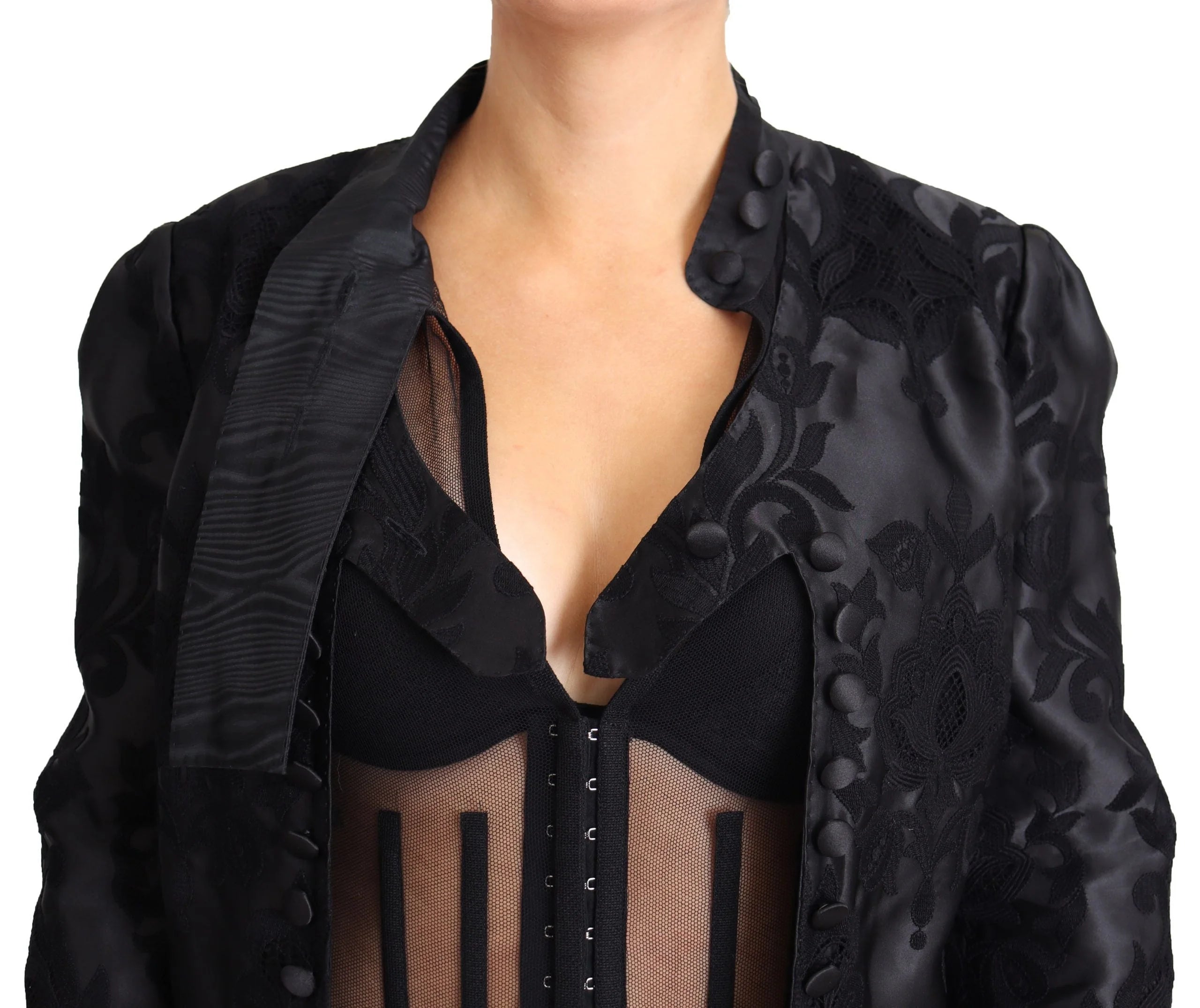Dolce & Gabbana Black Lace Sheer Corset Organza Silk Jacket - IT46|XL