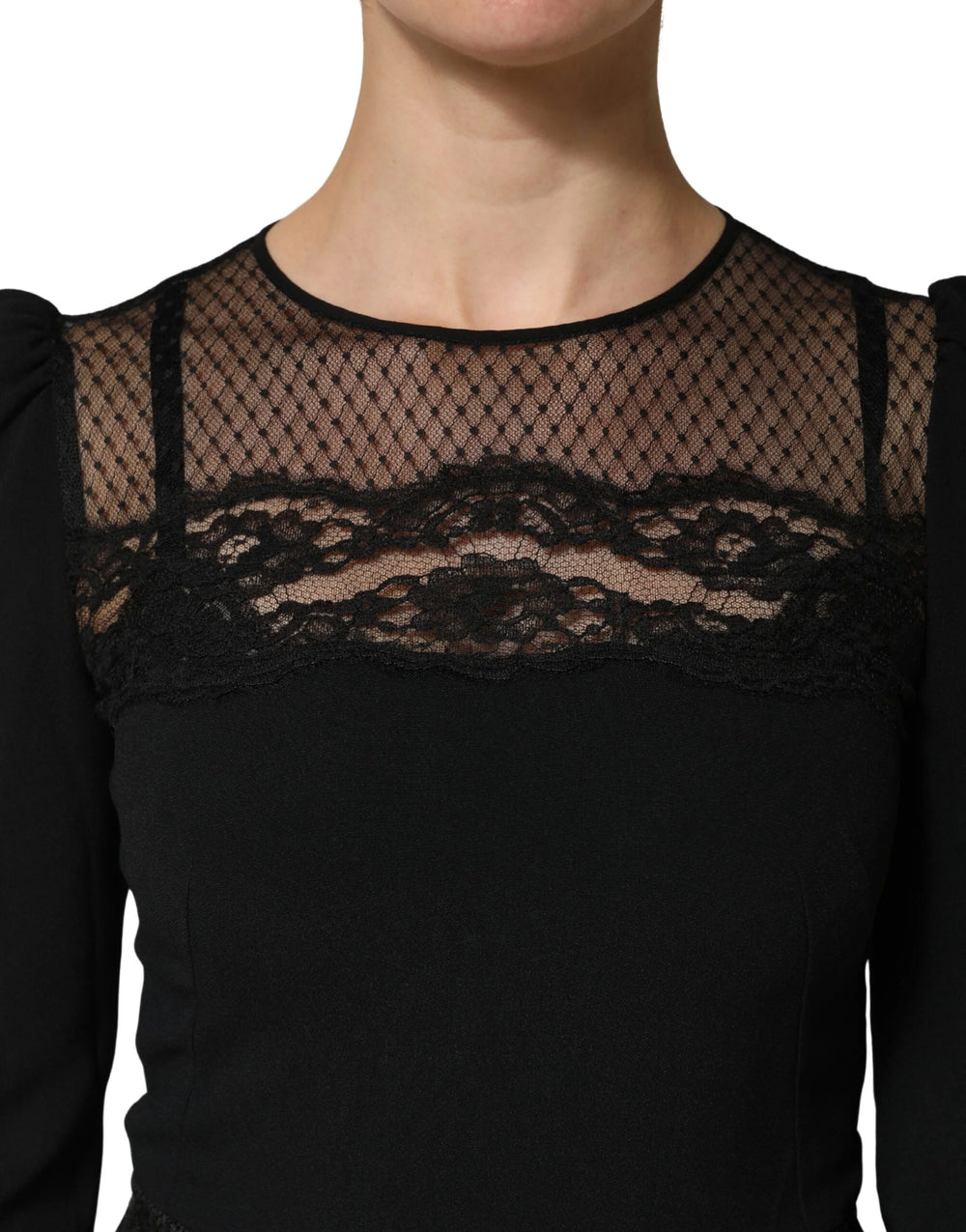 Dolce & Gabbana Black Lace Sheer Panel Midi Long Sleeve Dress - IT42|M