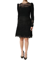 Dolce & Gabbana Black Lace Sheer Panel Midi Long Sleeve Dress - IT42|M