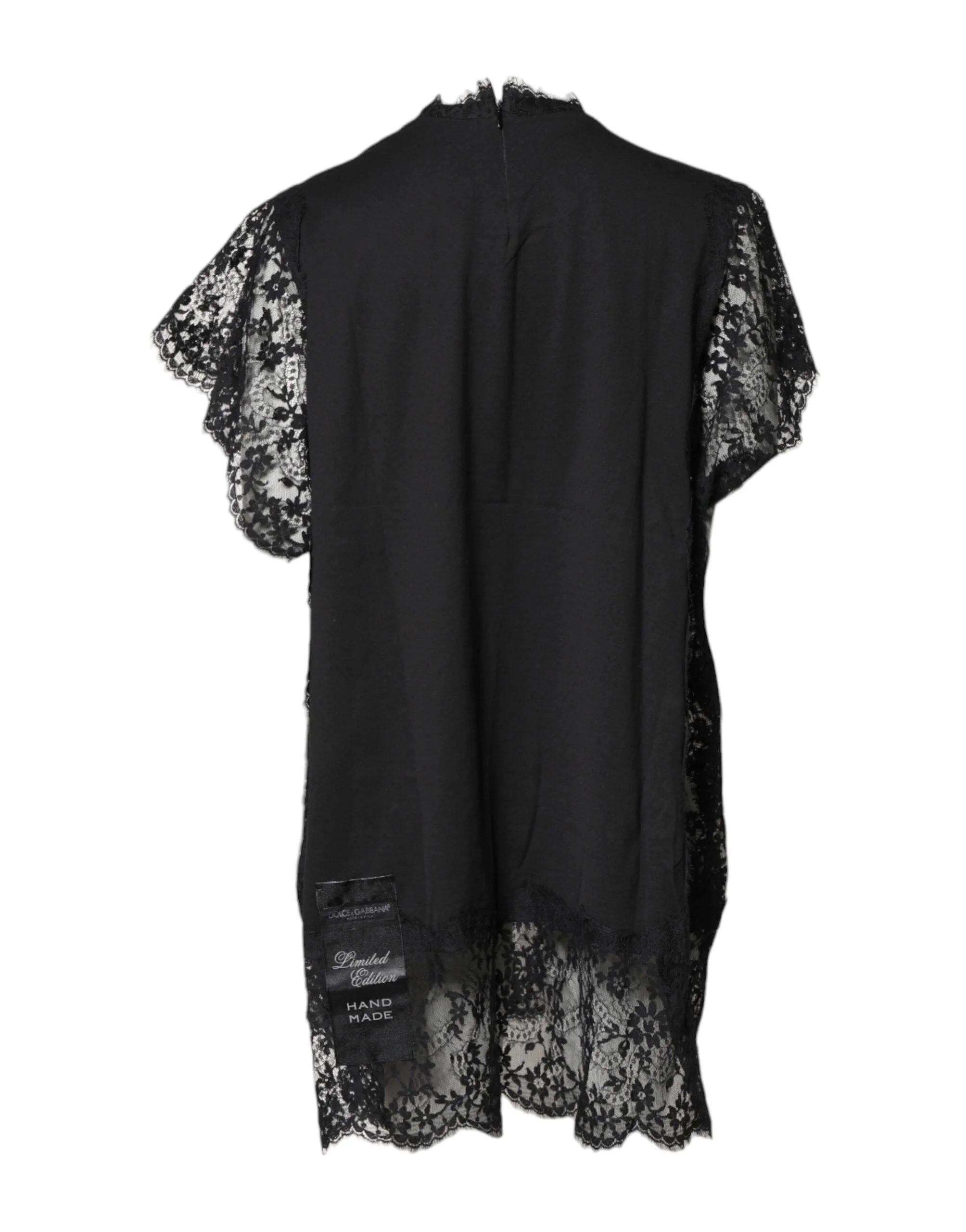 Dolce & Gabbana Black Lace Sheer Sacred Heart Crew Neck Top - IT40|S - T-Shirts
