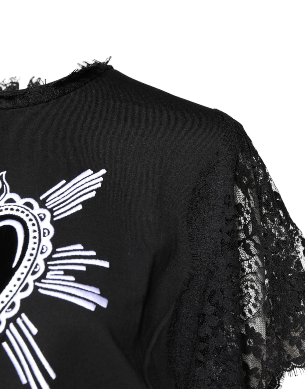 Dolce & Gabbana Black Lace Sheer Sacred Heart Crew Neck Top - IT40|S - T-Shirts