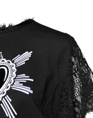 Dolce & Gabbana Black Lace Sheer Sacred Heart Crew Neck Top - IT40|S - T-Shirts