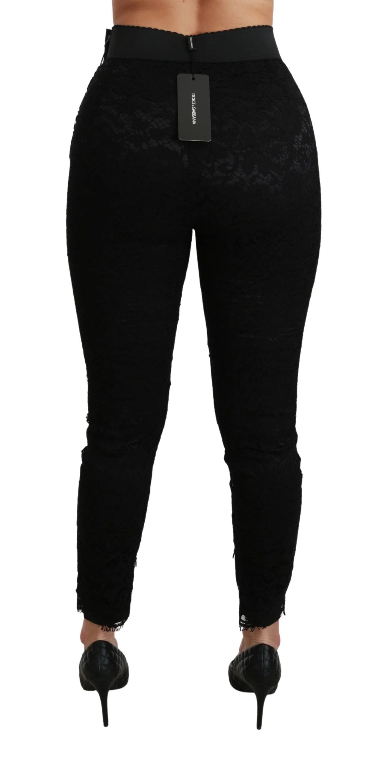 Dolce & Gabbana Black Lace Skinny High Waist Cotton Pants - IT38|XS - Jeans
