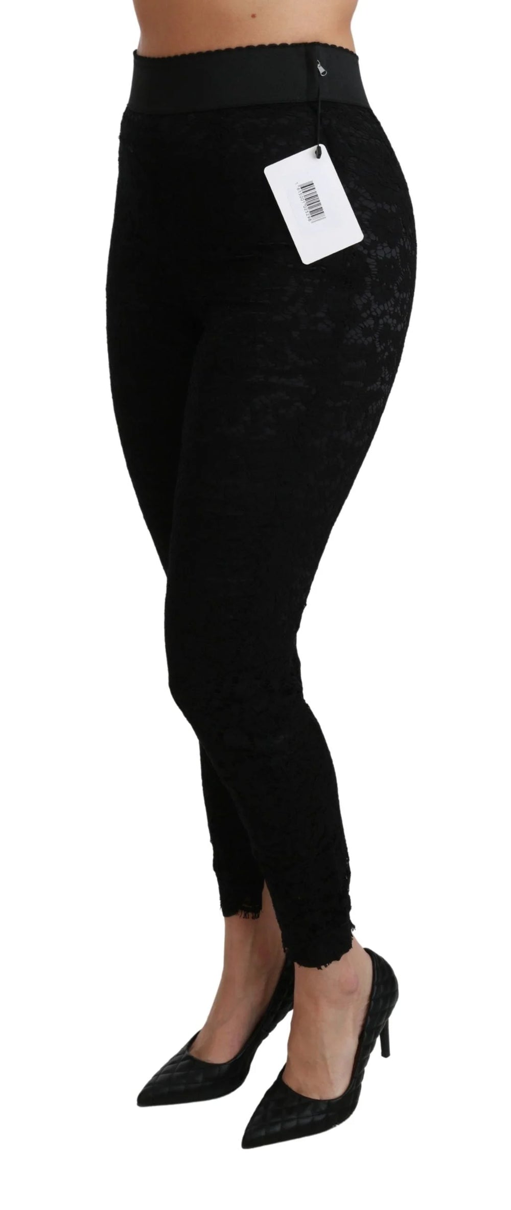 Dolce & Gabbana Black Lace Skinny High Waist Cotton Pants - IT38|XS - Jeans