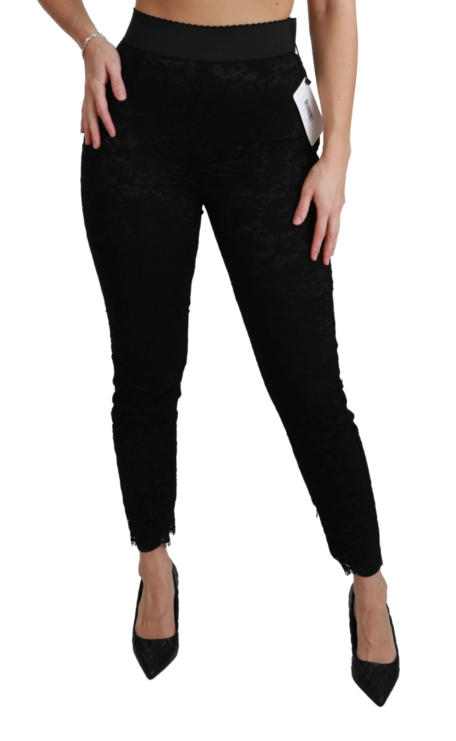 Dolce & Gabbana Black Lace Skinny High Waist Cotton Pants - IT38|XS - Jeans