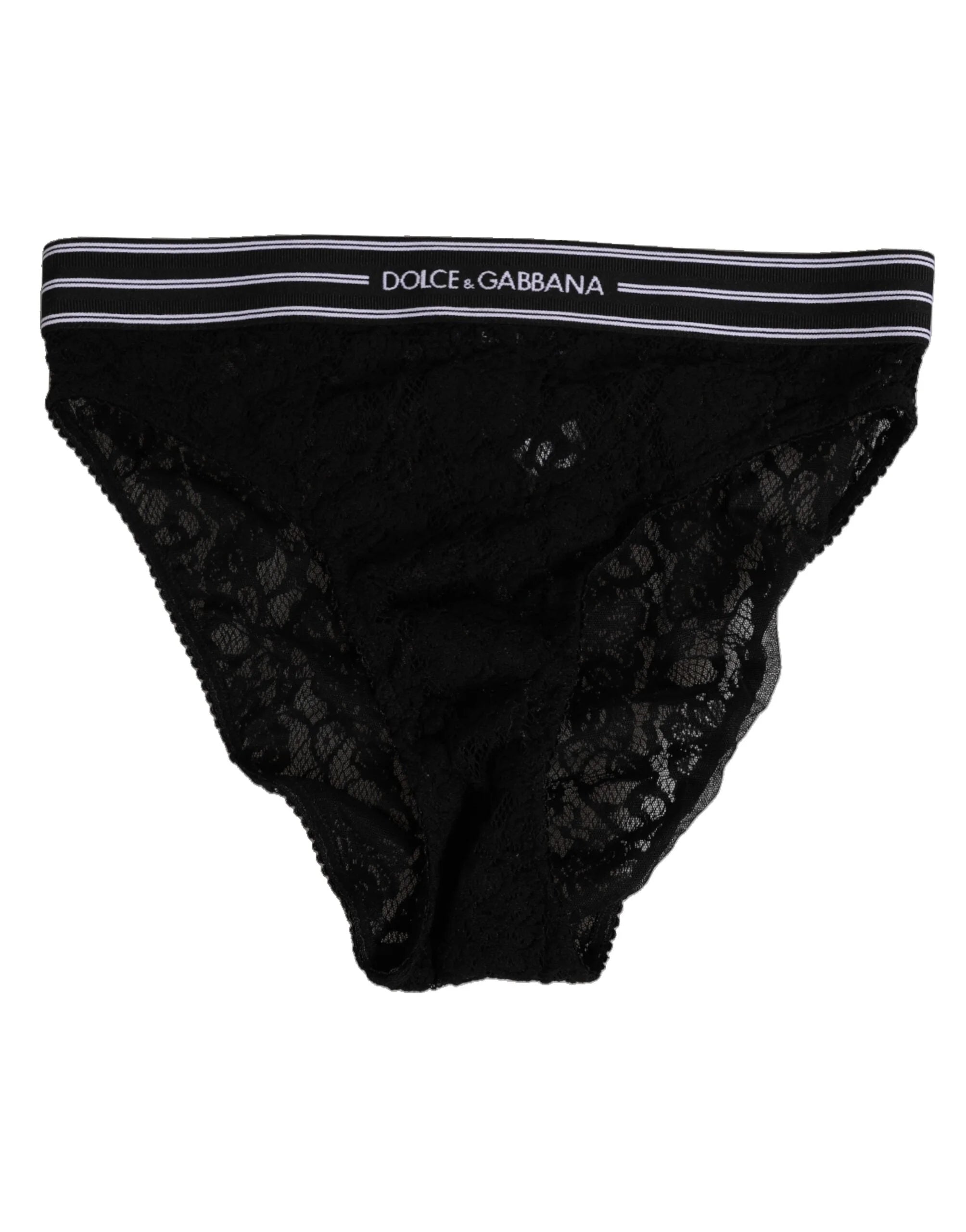Dolce & Gabbana Black Lace Slip Brief Logo Waistband Underwear - IT1 | XS