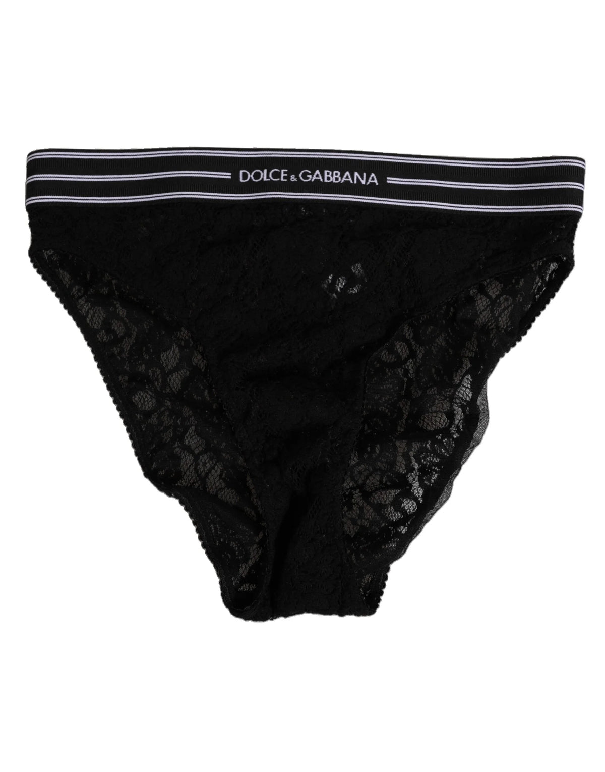 Dolce & Gabbana Black Lace Slip Brief Logo Waistband Underwear - IT1 | XS