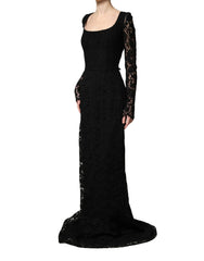 Dolce & Gabbana Black Lace Square Neck LongSleeve Maxi Dress - IT38 | XS