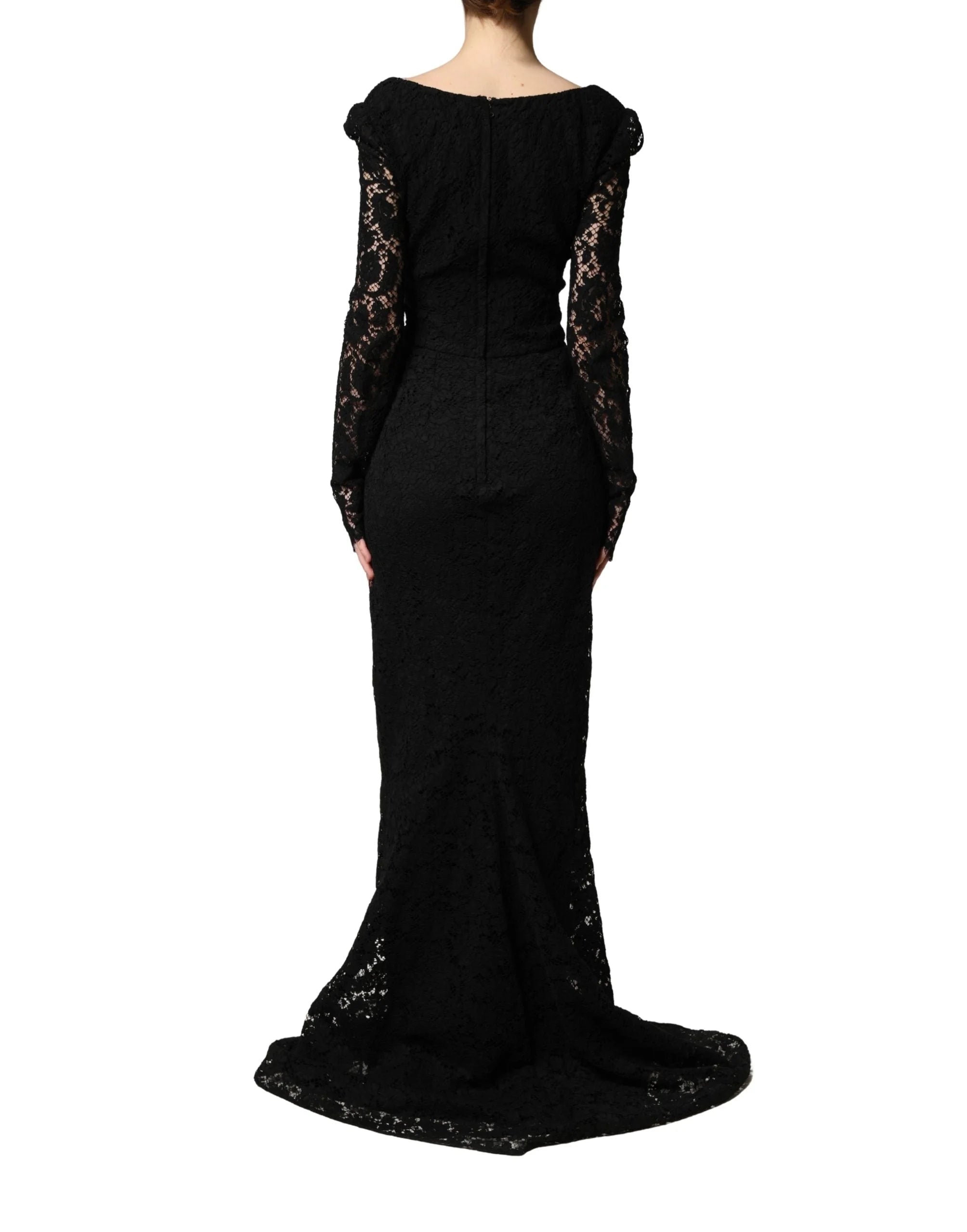 Dolce & Gabbana Black Lace Square Neck LongSleeve Maxi Dress - IT38 | XS