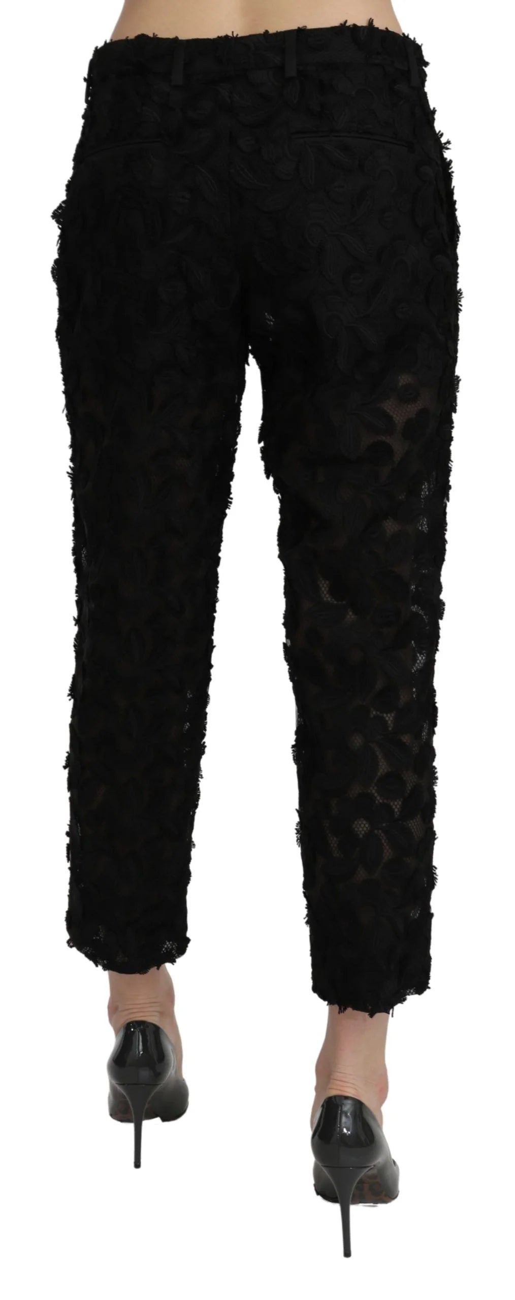Dolce & Gabbana Black Lace Straight Cropped High Waist Pants - Trousers
