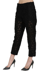 Dolce & Gabbana Black Lace Straight Cropped High Waist Pants - Trousers