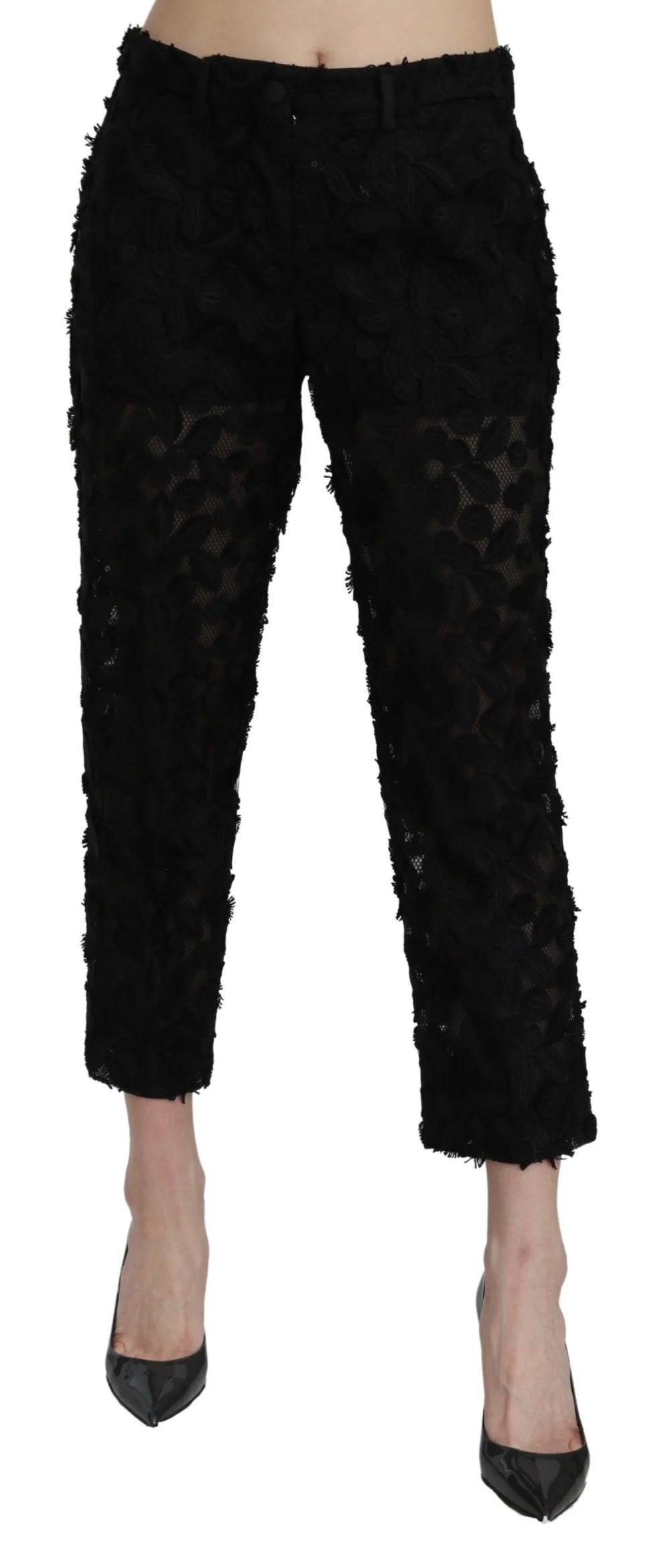 Dolce & Gabbana Black Lace Straight Cropped High Waist Pants - Trousers