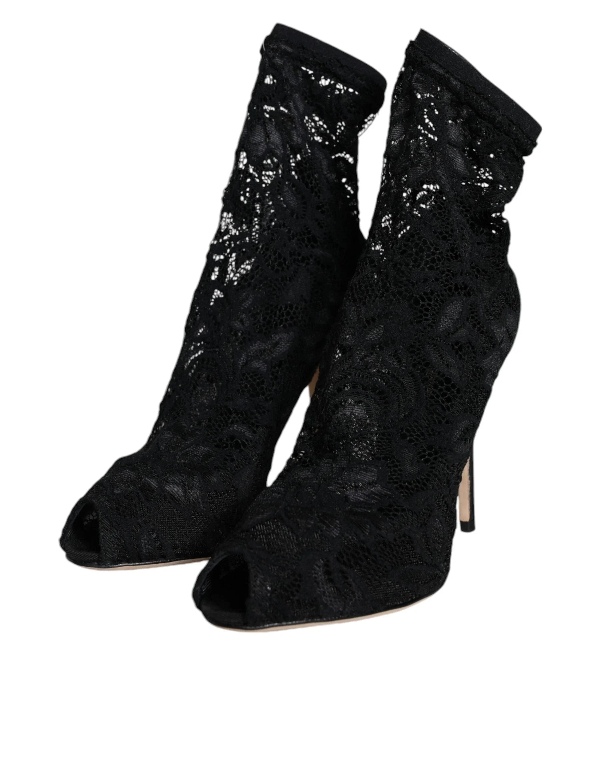 Dolce & Gabbana Black Lace Stretch Heels Mid Calf Boot Shoes - EU36/US6 - Boots