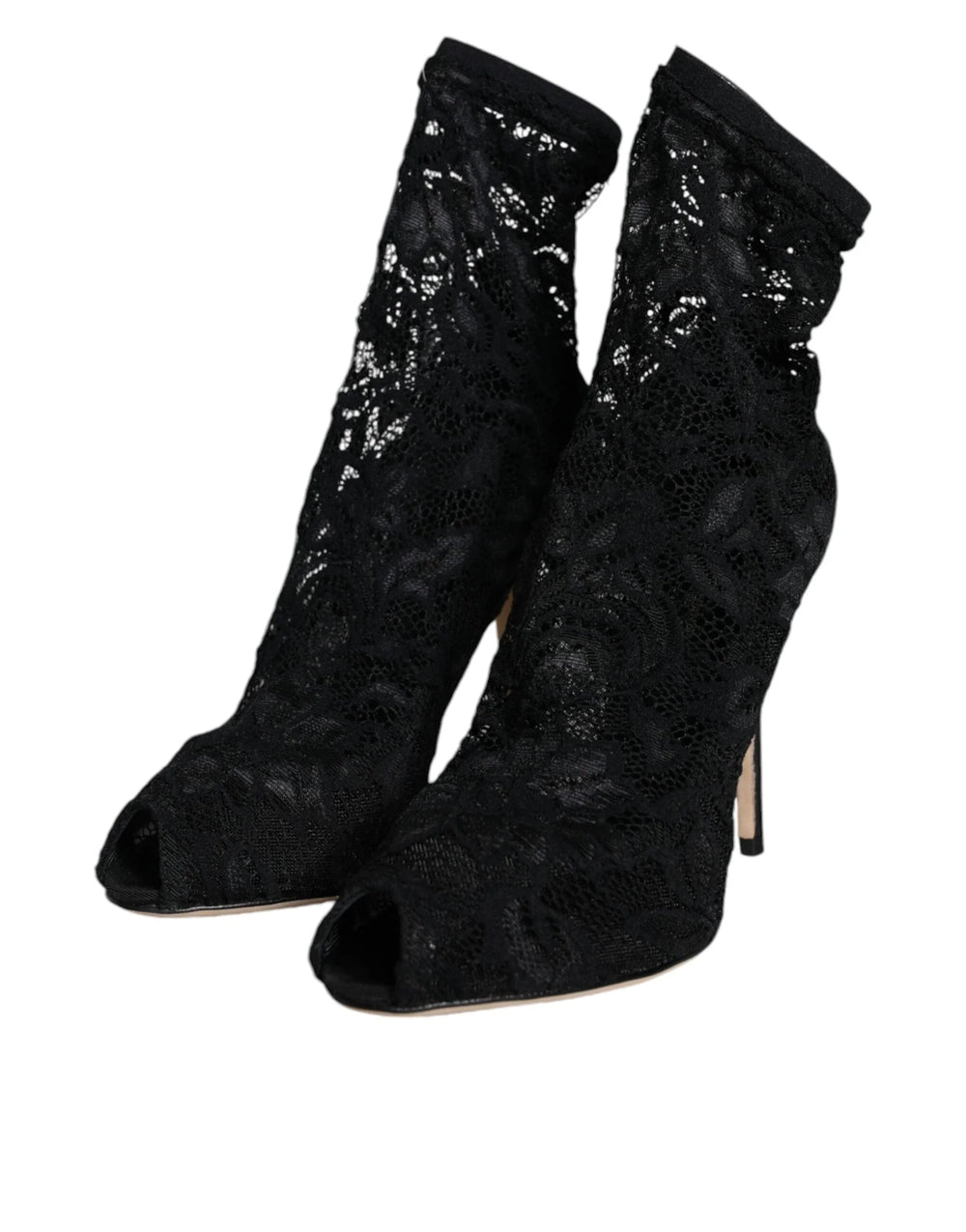 Dolce & Gabbana Black Lace Stretch Heels Mid Calf Boot Shoes - EU36/US6 - Boots