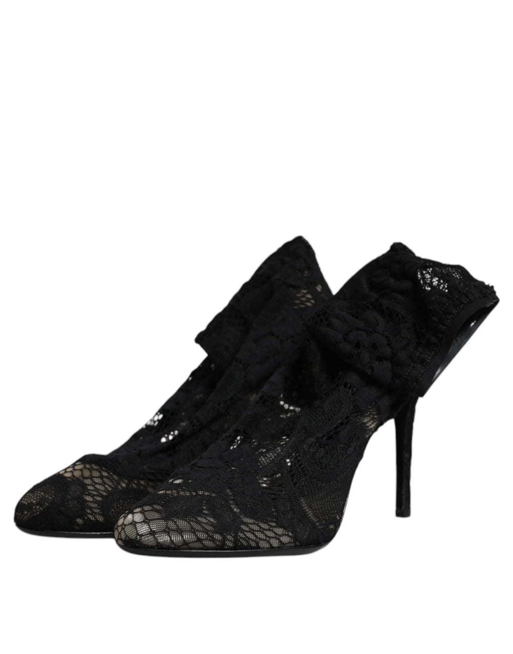 Dolce & Gabbana Black Lace Stretch Heels Mid Calf Boots Shoes - EU37.5/US7 - Boots