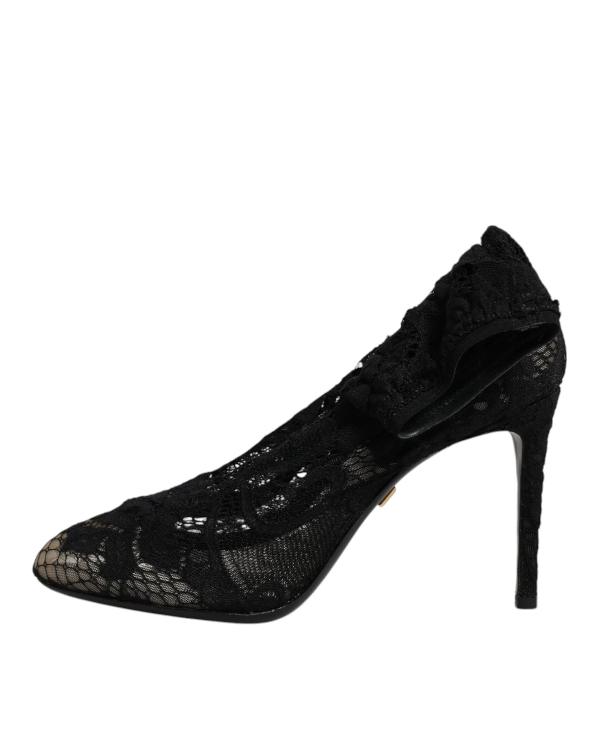 Dolce & Gabbana Black Lace Stretch Heels Mid Calf Boots Shoes - EU37.5/US7 - Boots