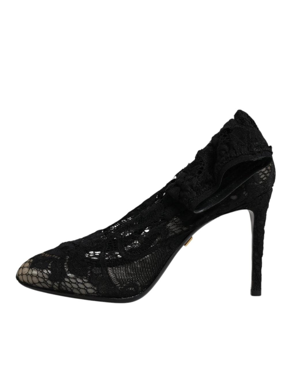Dolce & Gabbana Black Lace Stretch Heels Mid Calf Boots Shoes - EU37.5/US7 - Boots