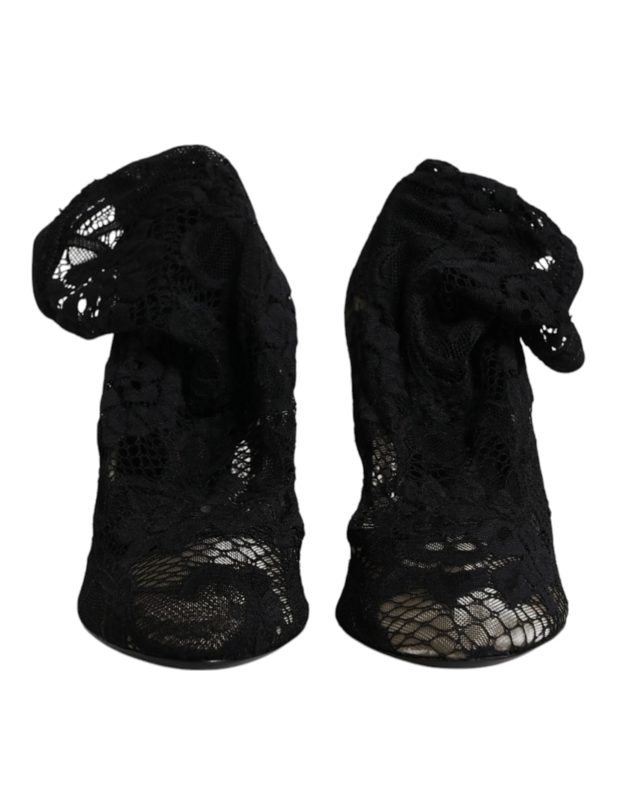 Dolce & Gabbana Black Lace Stretch Heels Mid Calf Boots Shoes - EU37.5/US7 - Boots