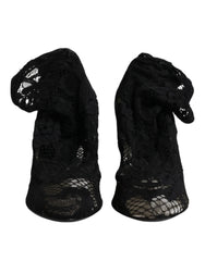 Dolce & Gabbana Black Lace Stretch Heels Mid Calf Boots Shoes - EU37.5/US7 - Boots
