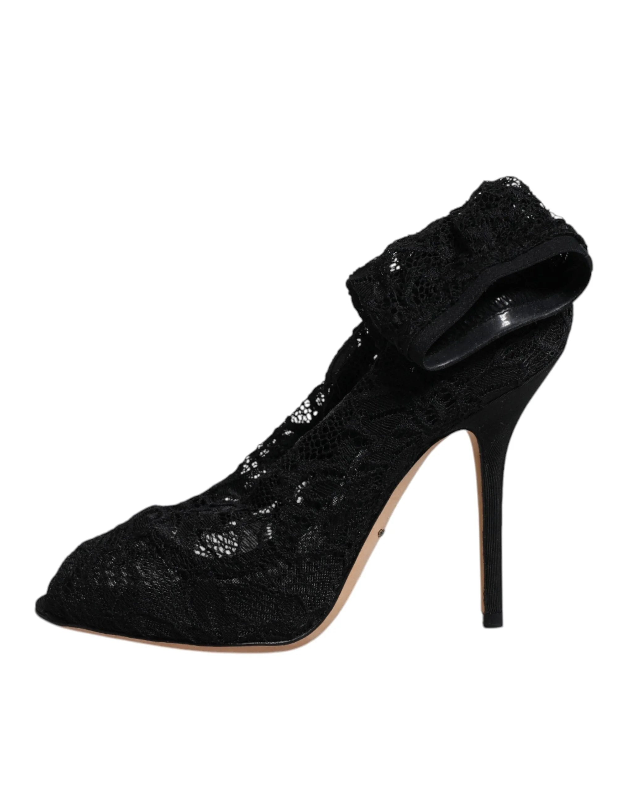 Dolce & Gabbana Black Lace Stretch Heels Mid Calf Boots Shoes - EU37/US7 - Boots