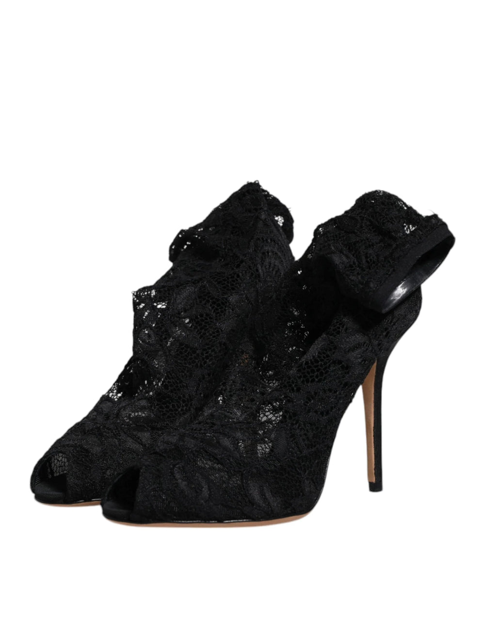 Dolce & Gabbana Black Lace Stretch Heels Mid Calf Boots Shoes - EU37/US7 - Boots
