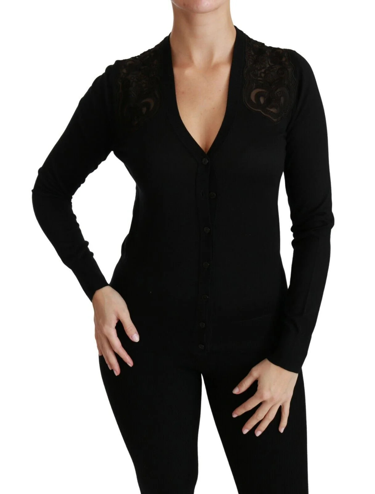 Dolce & Gabbana Black Lace Sweater Cardigan Sweater - IT38|XS - Cardigans