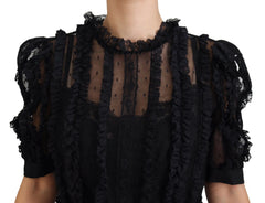 Dolce & Gabbana Black Lace Trim A-line Mini Nylon Dress - IT46|XL - Dresses
