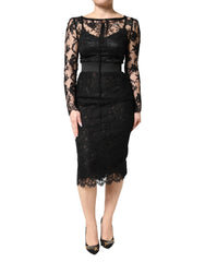 Dolce & Gabbana Black Lace Trim Cotton Sheath Midi Dress - IT40|S