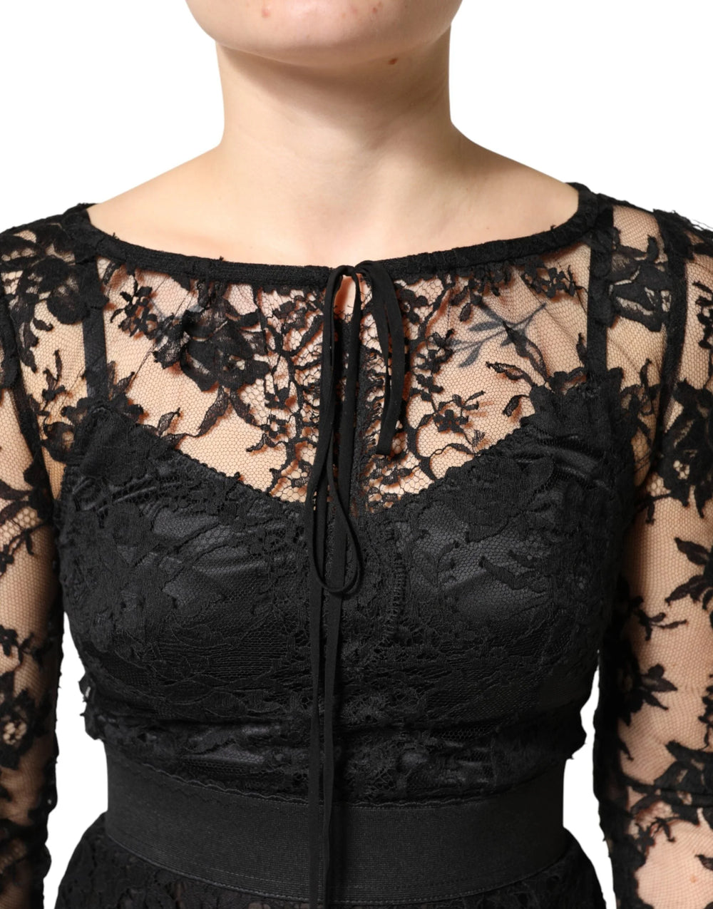 Dolce & Gabbana Black Lace Trim Cotton Sheath Midi Dress - IT40|S