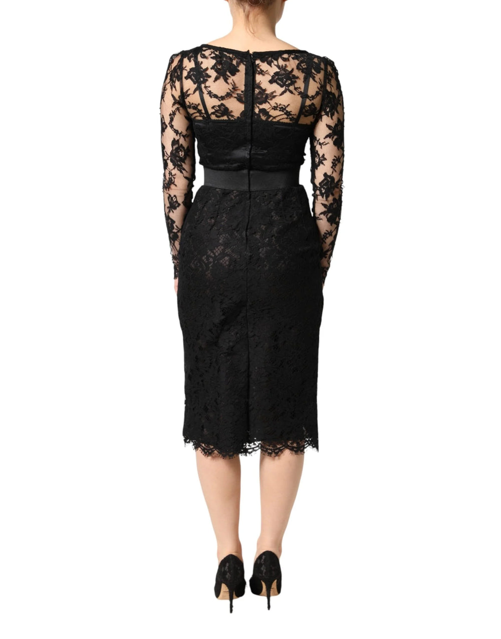 Dolce & Gabbana Black Lace Trim Cotton Sheath Midi Dress - IT40|S