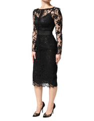 Dolce & Gabbana Black Lace Trim Cotton Sheath Midi Dress - IT40|S
