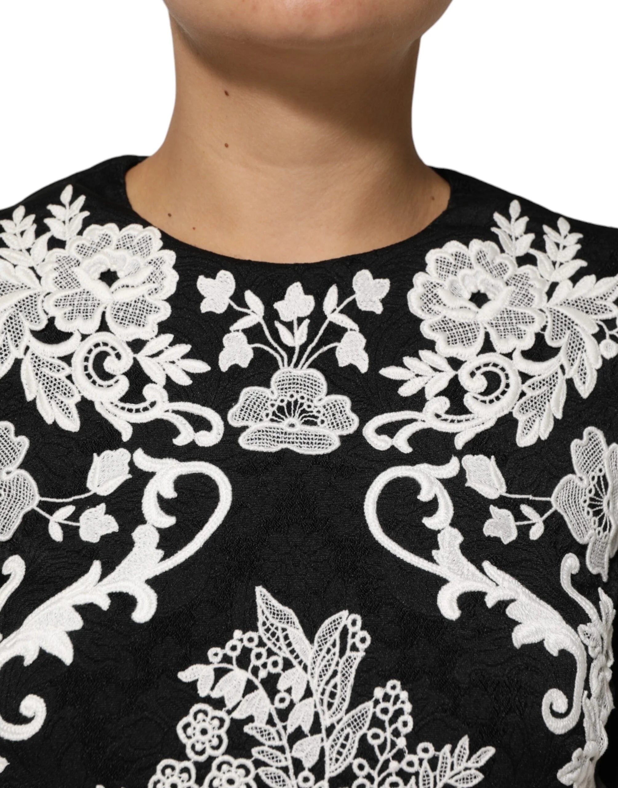 Dolce & Gabbana Black Lace Trim Short Sleeves A-line Dress - Dresses